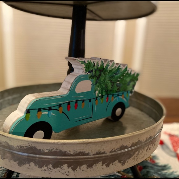 Blue Farmhouse Christmas PickUp Truck Carrying A Christmas Tree Wood Decor Sign - Picture 3 of 15